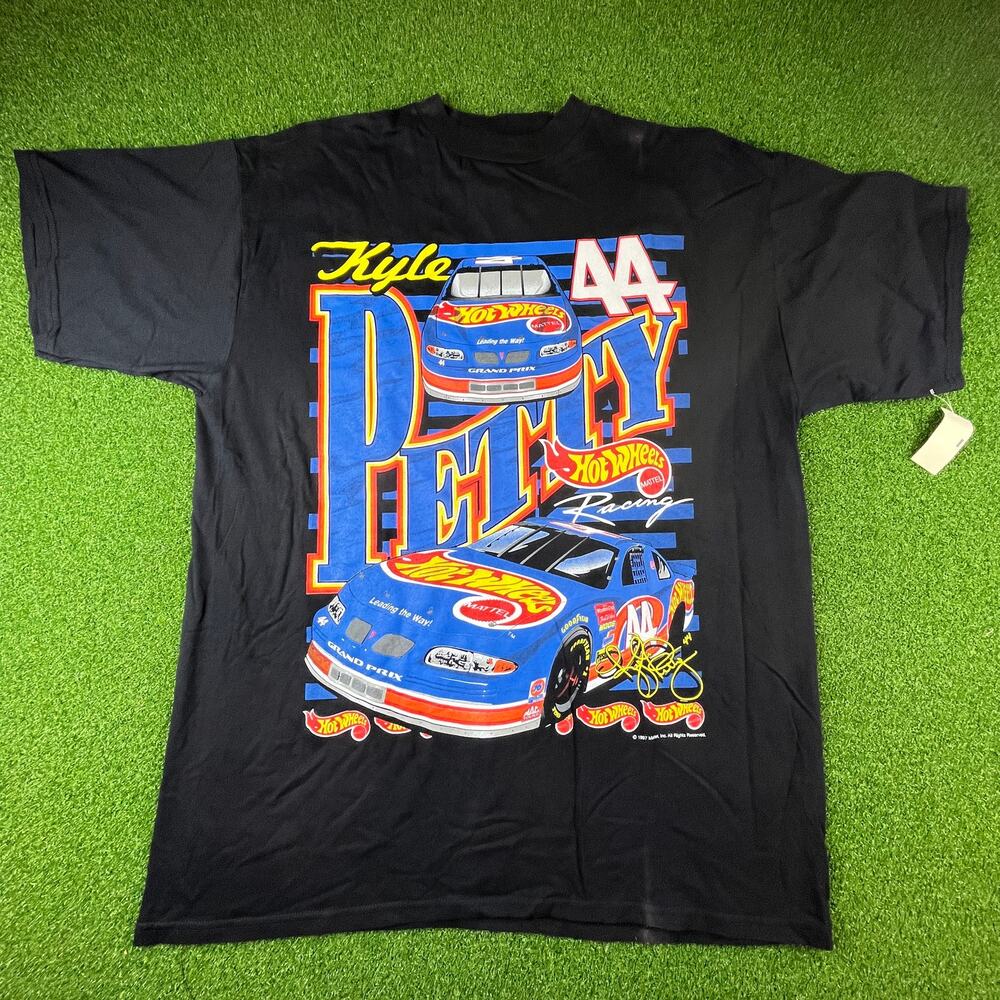 Vintage 90s Y2K Checkered Flag Kyle Petty Hotwheels Nascar Graphic T Sz 2XL NWT
